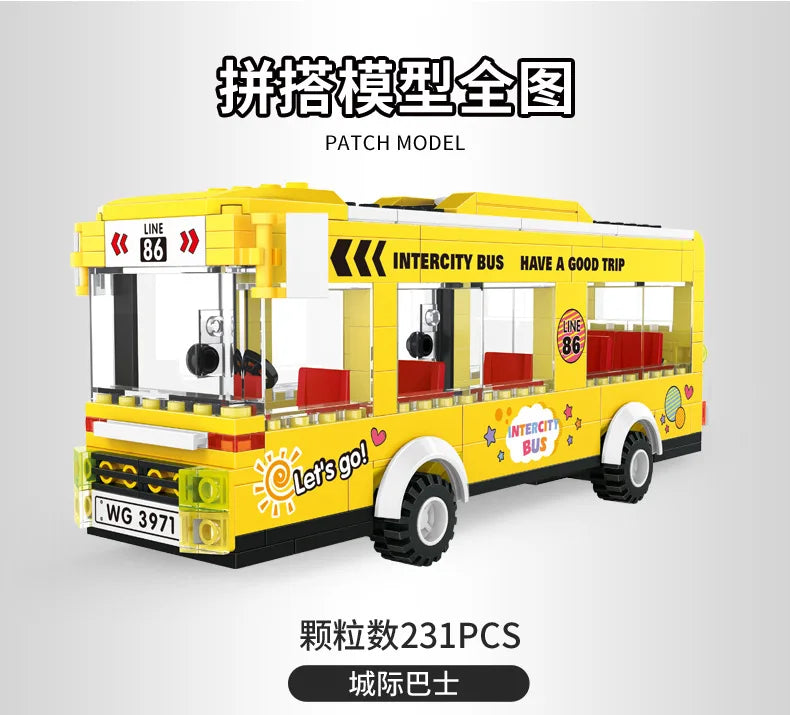 Bus City UK London Building Blocks School Vehicle Friends Wedding Car Traffic Bricks Double Station Girls Gifts Technique Toys - CADA BRICKS®