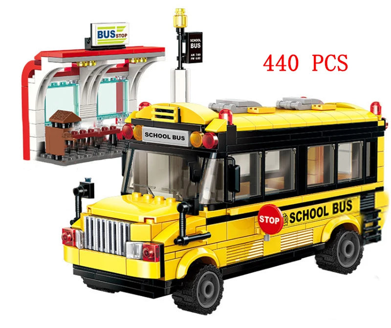 Bus City UK London Building Blocks School Vehicle Friends Wedding Car Traffic Bricks Double Station Girls Gifts Technique Toys - CADA BRICKS®