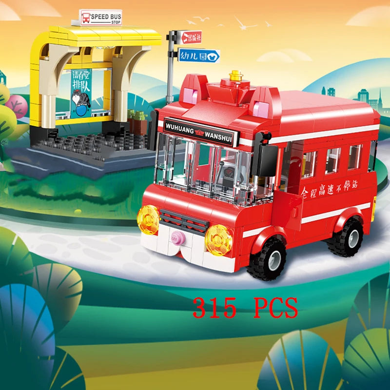 Bus City UK London Building Blocks School Vehicle Friends Wedding Car Traffic Bricks Double Station Girls Gifts Technique Toys - CADA BRICKS®