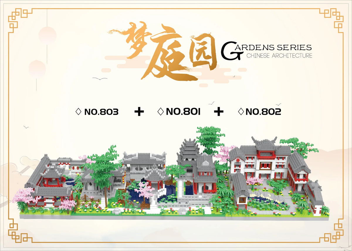 Chinese Hui Style Architecture Micro Diamond Block 3in1 Ancient Courtyard Building Brick Nanobricks Assemble Toys Collection