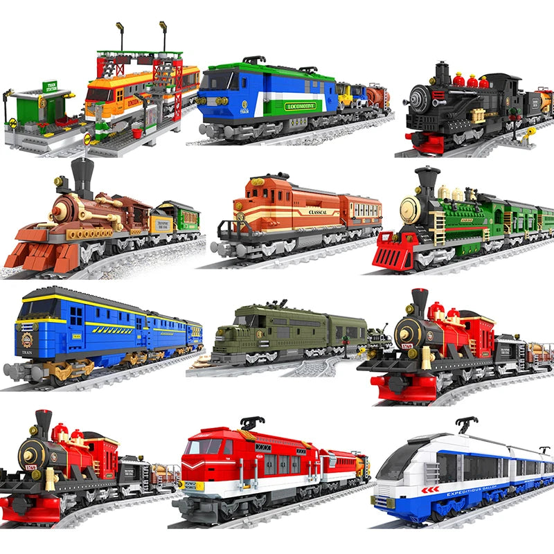 City Train Set Steam Bullet Vehicle Cargo Railway Station Model Building Blocks Brick Tracks Rail No Motor Kits Carriage Kid Toy - CADA BRICKS®