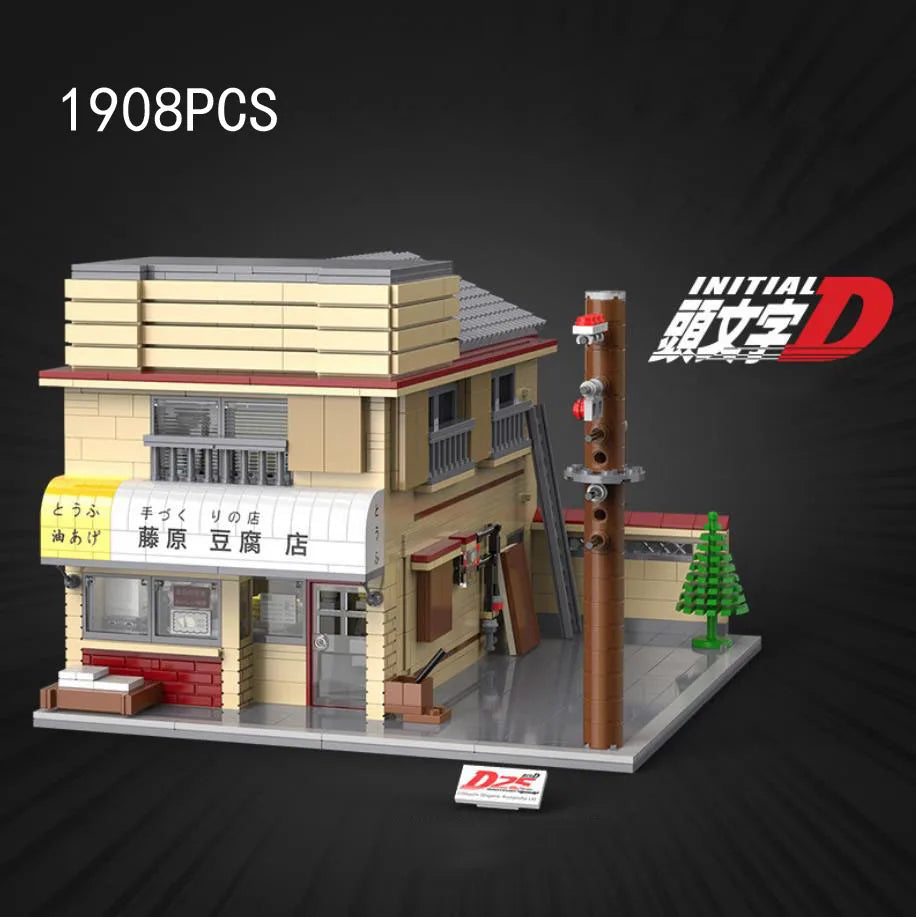 Initial D Anime Build Block 1:24 Scale Scene Architecture City Street View Fujiwara Tofu Store Ae86 Car Model Toys Collection - CADA BRICKS®