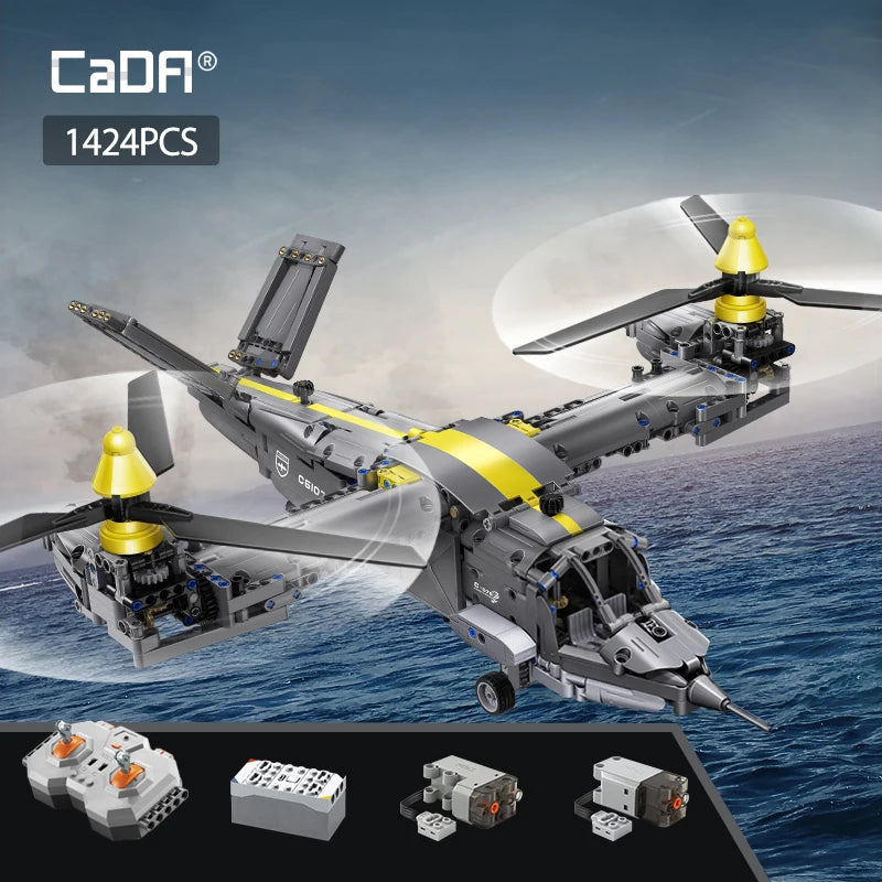 Cada 1424pcs Weapon RC Rotorcraft Fighter Building Blocks City Remote Control Airplane Helicopter Bricks Toys Boys - CADA BRICKS®
