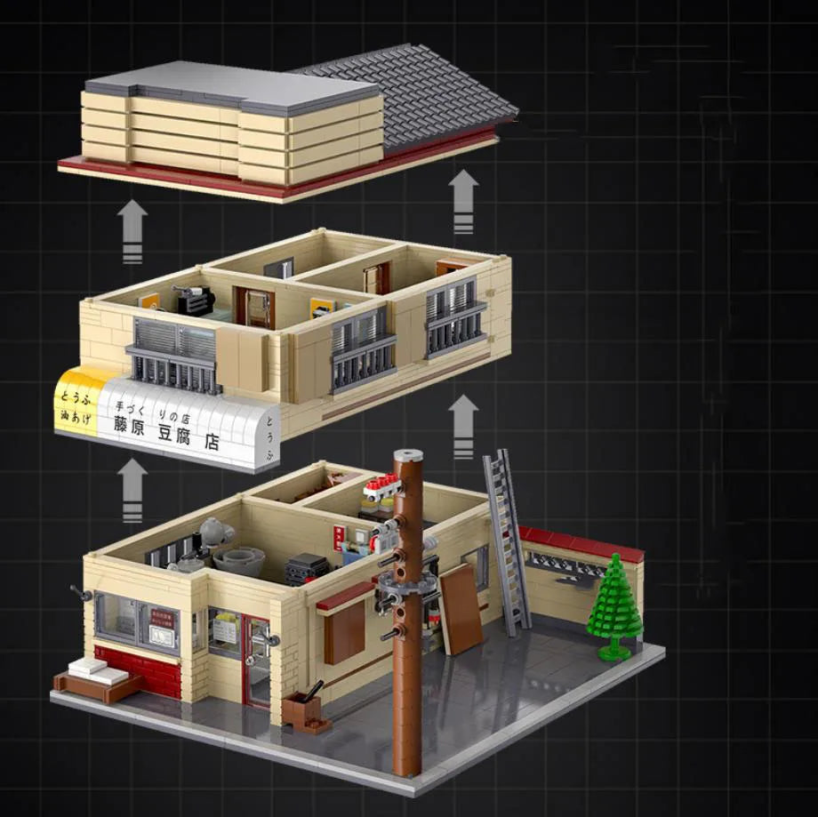 Initial D Anime Build Block 1:24 Scale Scene Architecture City Street View Fujiwara Tofu Store Ae86 Car Model Toys Collection - CADA BRICKS®