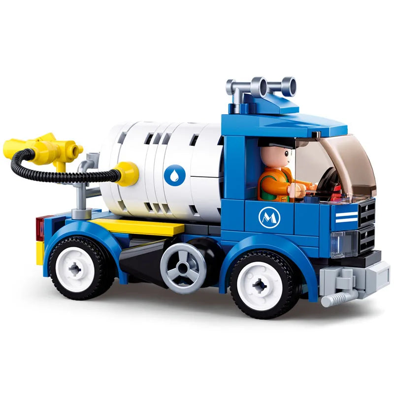 City Town Building Block City Great Vehicles Municipal Car Garbage Truck Light Repair Truck Road Sweeper Sprinkler Bricks Toy