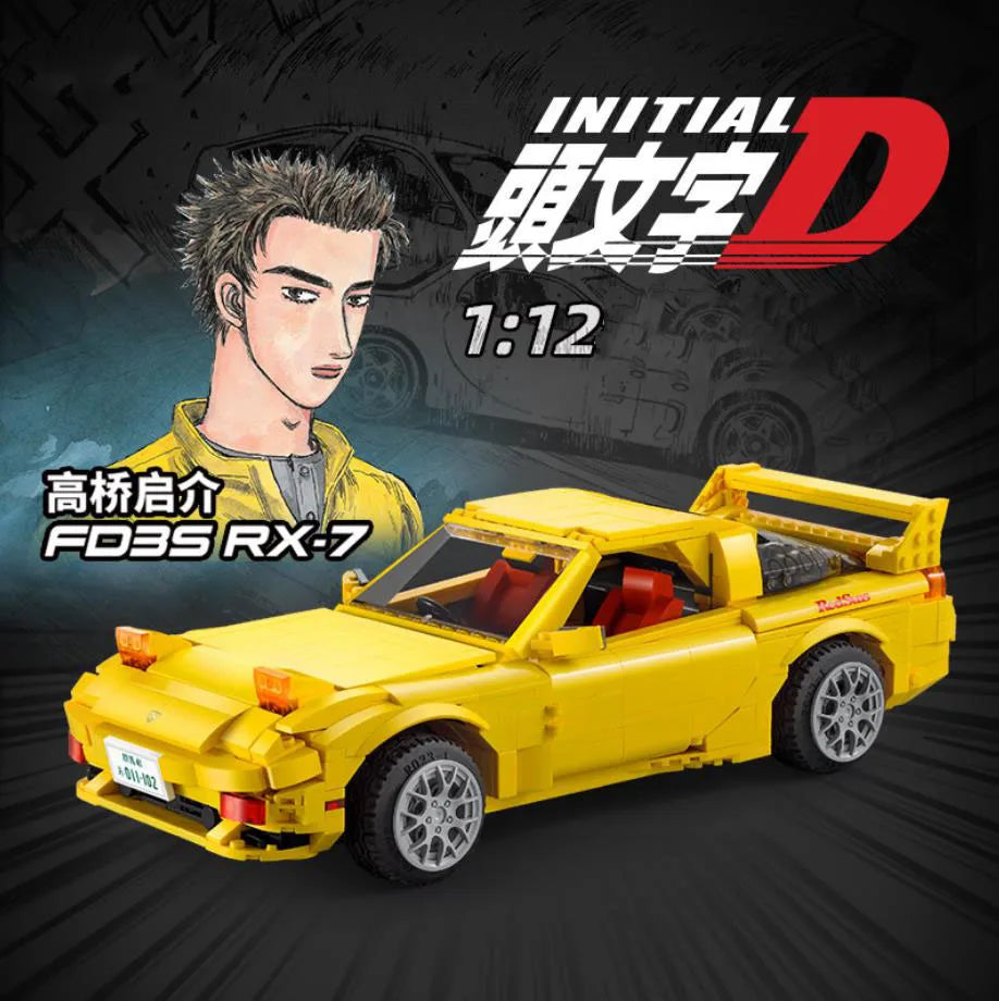 Technical Build Block 1:12 Scale Japan Racing Anime Initial D RX7 Sport Car 2.4ghz Remote Control Vehicle Toy Brick With Light - CADA BRICKS®