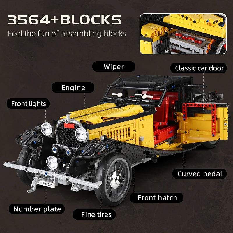 MOULD KING 13080D Technical Car Building Blocks T50 Vintage Car MOC-25153 Bricks Model Educational Toys For Kids Birthday Gifts