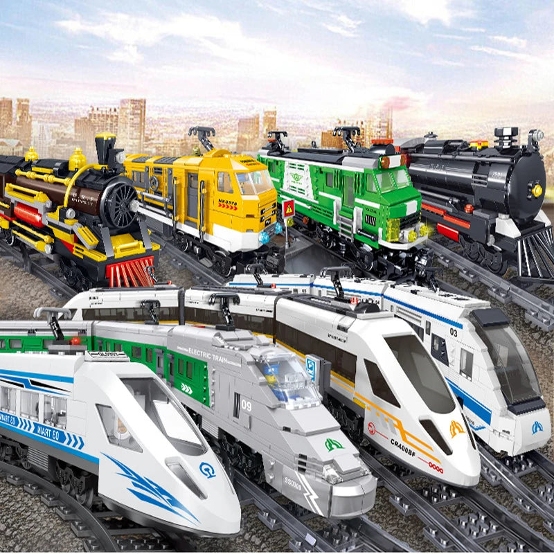 City Train Set Steam Bullet Vehicle Cargo Railway Station Model Building Blocks Brick Tracks Rail No Motor Kits Carriage Kid Toy - CADA BRICKS®