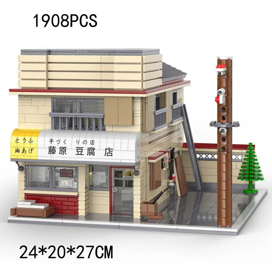 Initial D Anime Build Block 1:24 Scale Scene Architecture City Street View Fujiwara Tofu Store Ae86 Car Model Toys Collection - CADA BRICKS®