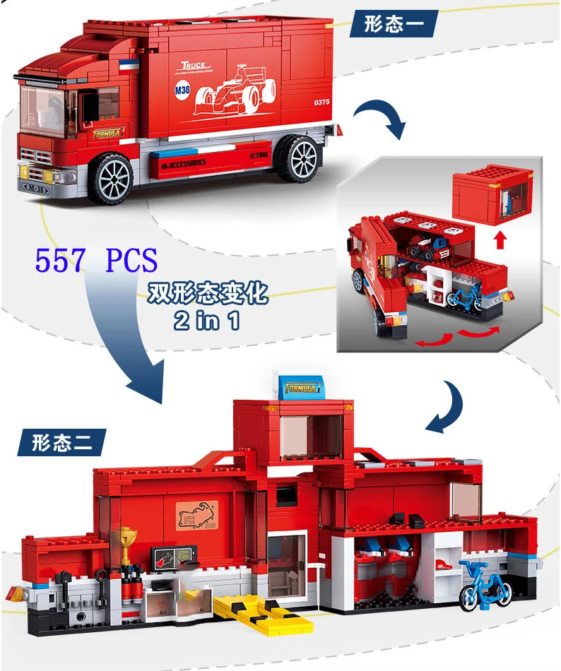 City Truck Vehicle Pickup Heavy Cargo Transport Model Building Blocks Machinery Shop Van Creative Carriage Harvester Car Kid Toy - CADA BRICKS®