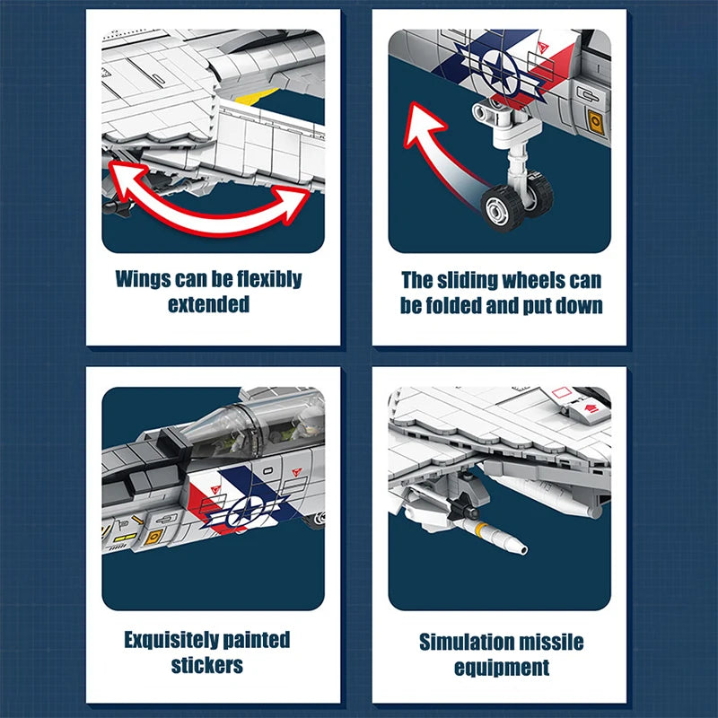 MOC Military Series Jump Jets F14 F16 F18 F22 F35 Aircraft Building Blocks War Fighter Model Bricks Toys For Childrens Boy Gifts