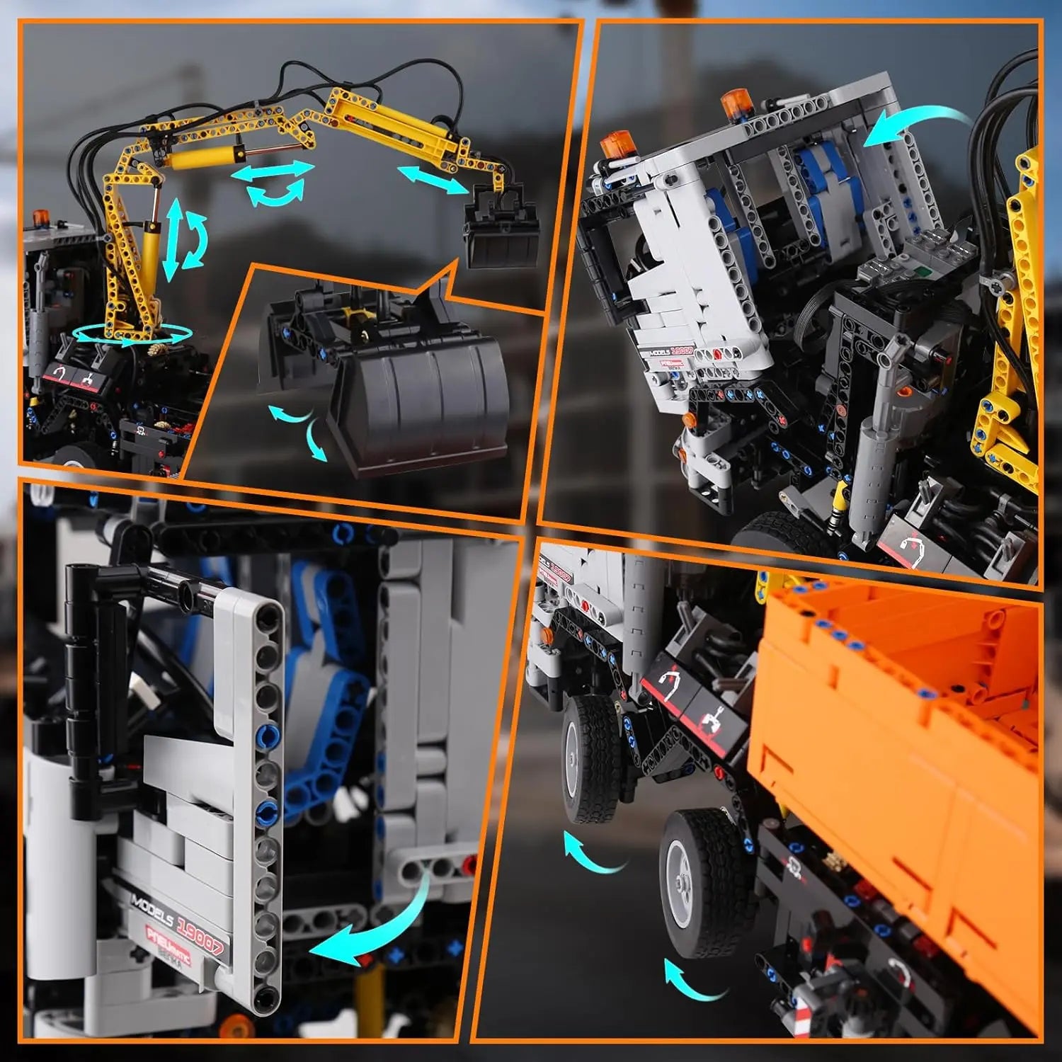 MOULD KING 19007 Technical 2-in-1 Remote Controlled Excavator & Dump Truck Pneumatic Building Blocks Toy Set Birthday Gift