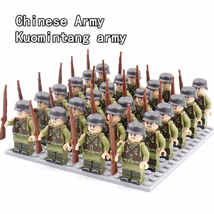 24pcs WW2 Military Army Soldier Soviet US UK German France Building Blocks Set Model Bricks Action Figures Weapon Toys Kids Gift - CADA BRICKS®