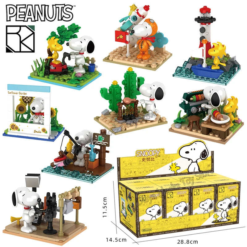 Genuine Snoopy Building Blocks Multi-faceted Life Puzzle Box Cartoon Plastic Building Blocks Trendy Scene Coffee Shop Toys Gift