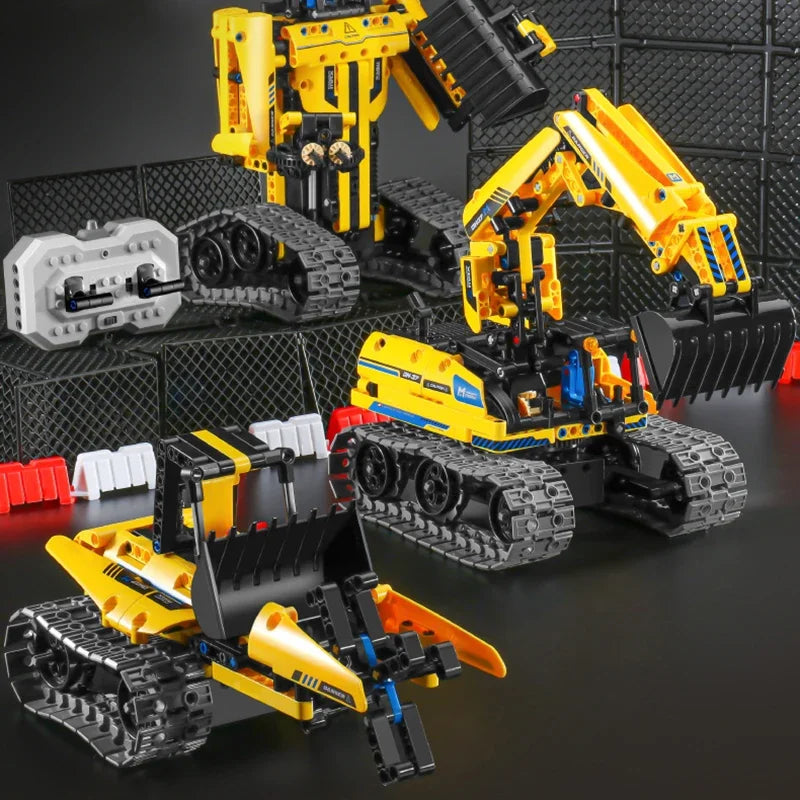 642 3 in 1 Deformation City RC Robot Excavator Racing Car Building Blocks Remote Control Bulldozer Truck Bricks Toys For Kids - CADA BRICKS®