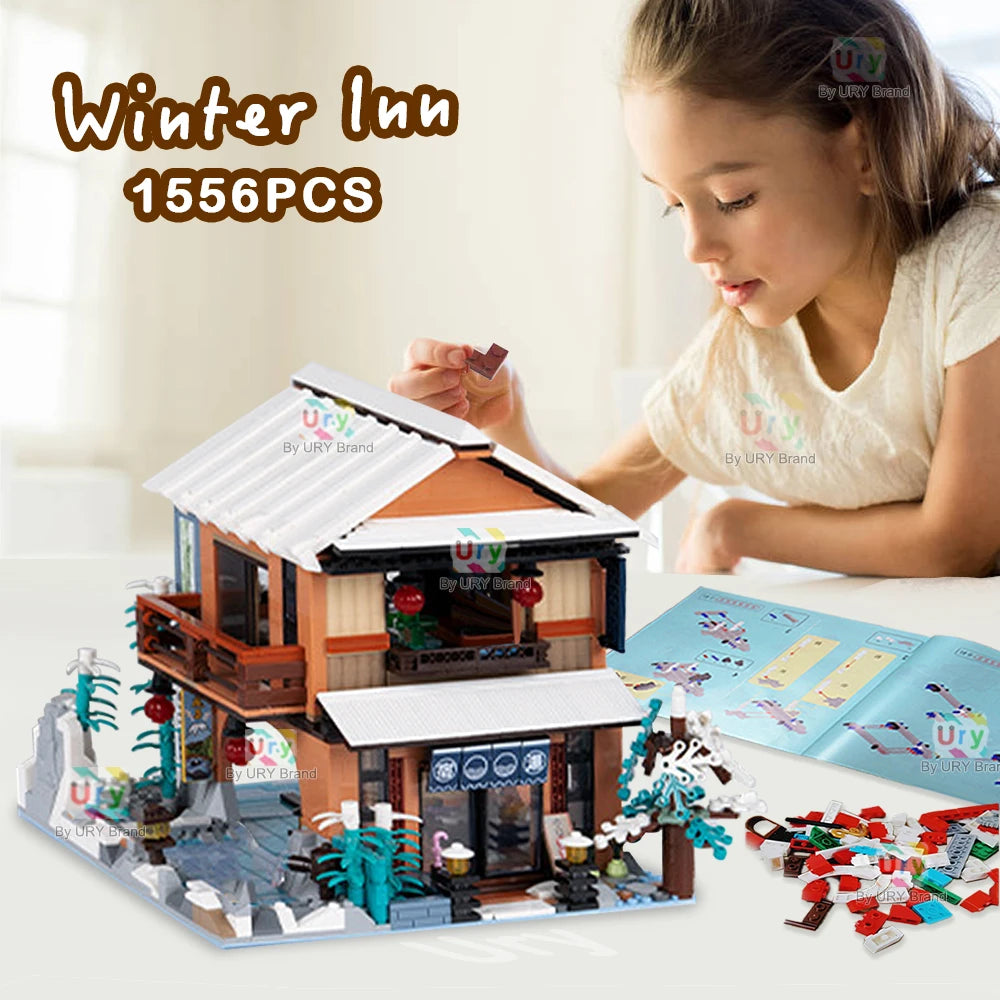 City Street View Modular Japanese Traditional Single-family Villa Retro Flower House MOC Architecture Building Block Toy for Kid