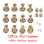 Military Special Forces Police SWAT Gangster Weapons Guns Mortar Jeeps Off-Road Armored Vehicle Model Soldier Building Block Toy