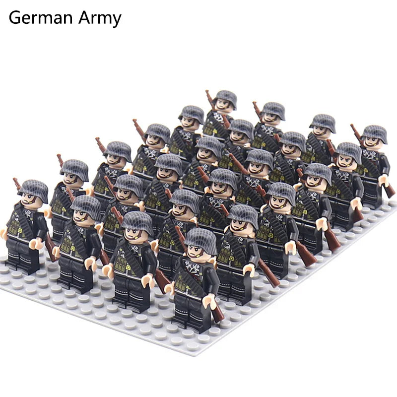 24pcs WW2 Military Army Soldier Soviet US UK German France Building Blocks Set Model Bricks Action Figures Weapon Toys Kids Gift - CADA BRICKS®