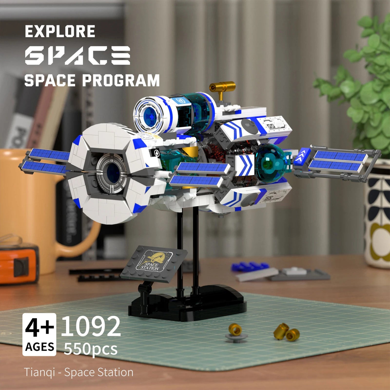 MOC Space Station Model Building Blocks Kit 550PCS Spaceship Collection Ornaments Assembly Educational Toys Small Bricks Gifts