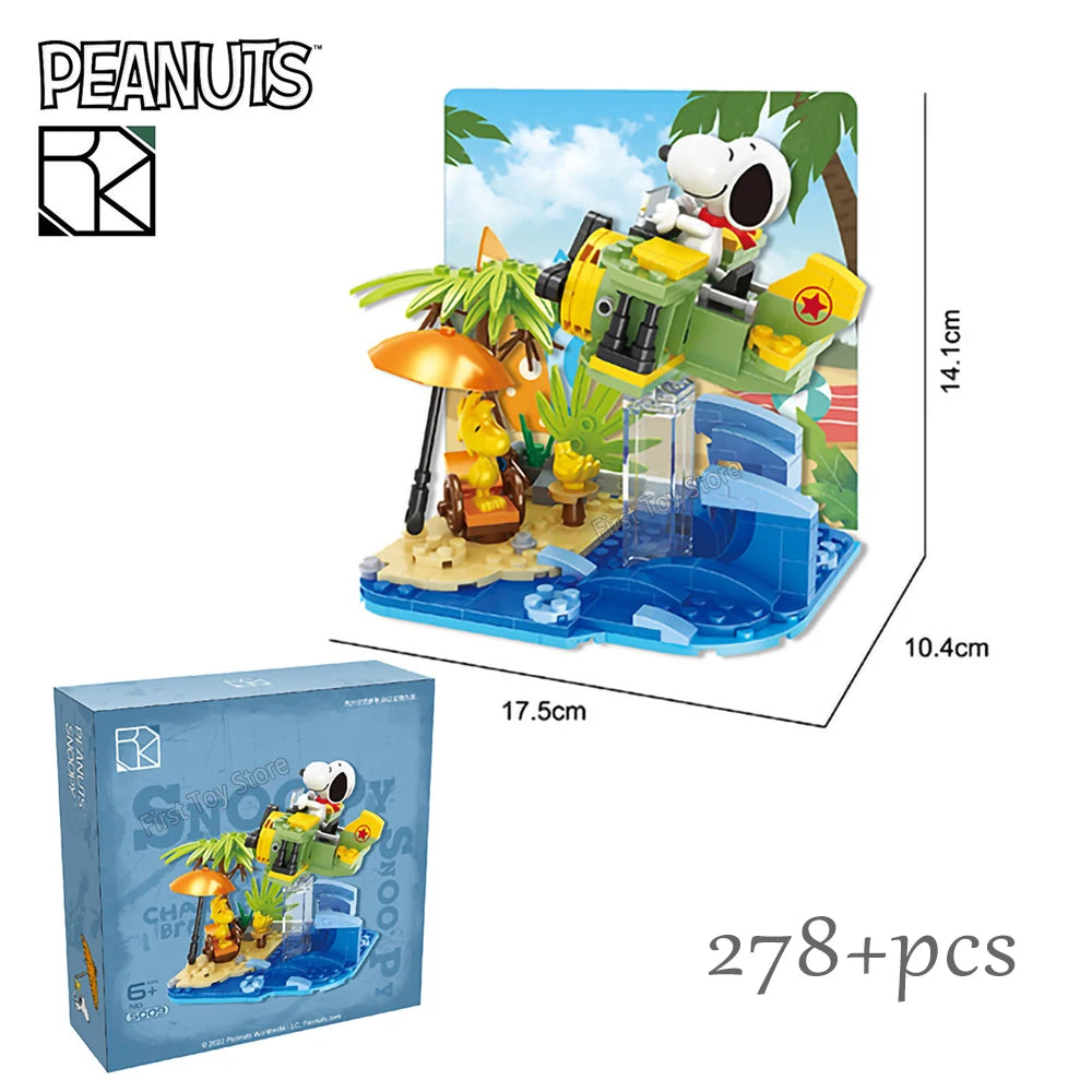 Genuine Snoopy Building Blocks Multi-faceted Life Puzzle Box Cartoon Plastic Building Blocks Trendy Scene Coffee Shop Toys Gift
