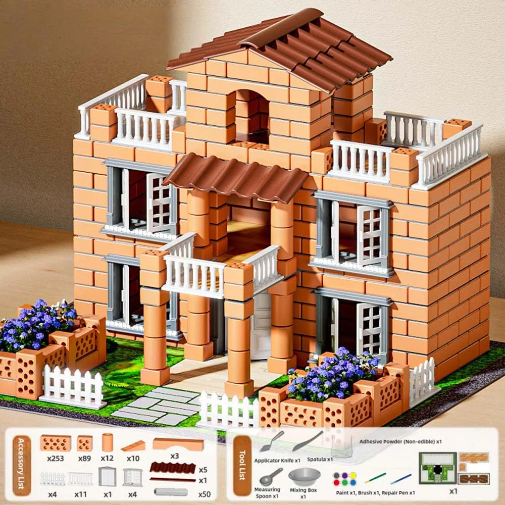Multicolor DIY Building House Block Set Plastic Tile Houses Assemble Toy Miniature Size Villa Model Mini Brick Assembly