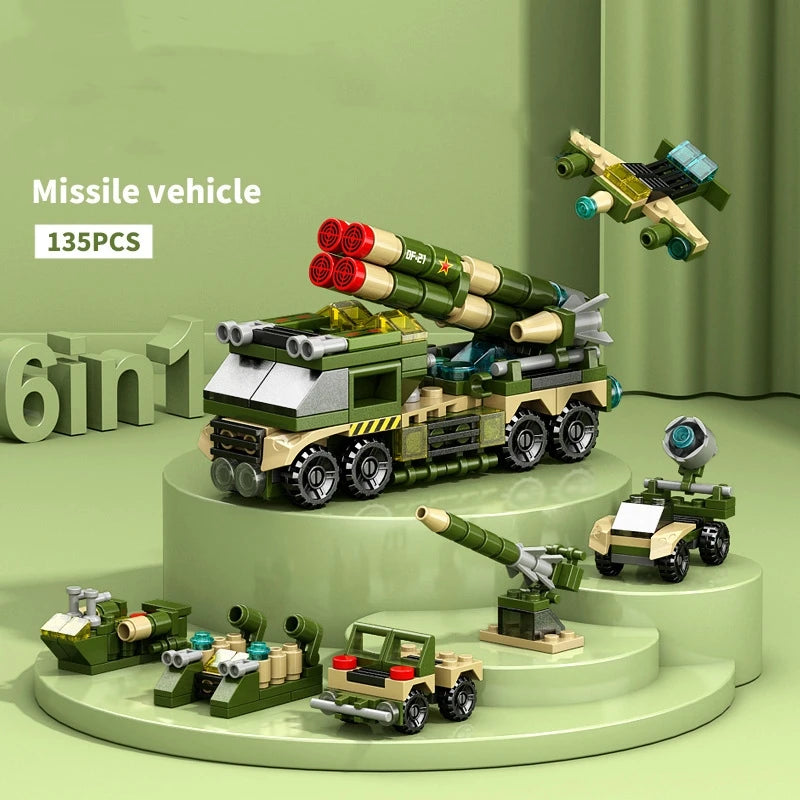 6IN1 Engineering Car Helicopter  Truck Tank City Building Blocks Police Bricks Fire Fighting Brick Set Toys for Children