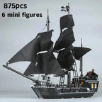 Pirates Of The Caribbean Ship Queen's Revenge Warship Black Pearl Sailboat Building Block Bricks MOC 4195 Assembly Toys Kid Gift