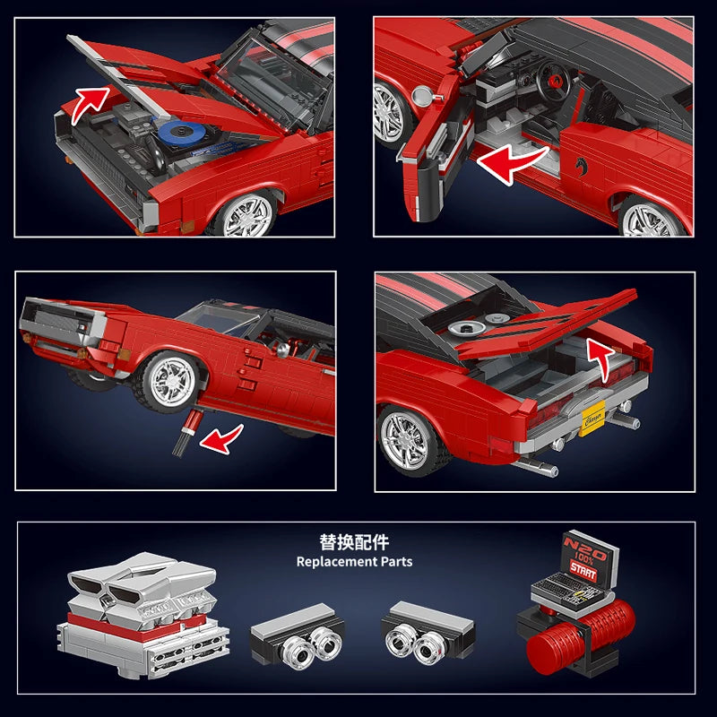 Mould King 10112 Technical Car Building Block The Red Charger Sport Racing Car Model Assembly Brick Toys Kids Christmas Gift