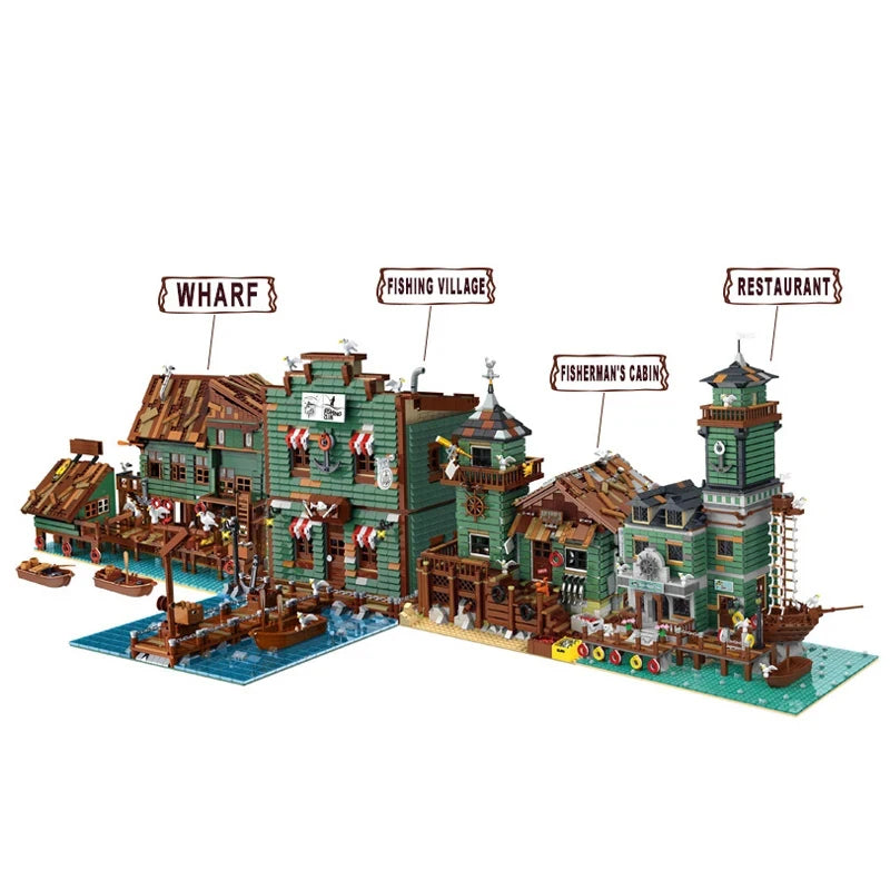 Creative Fisherman's Cabin Store Modular Building Blocks Brick Streetview Series City Architecture Model Sets Kid Toys Boys Gift