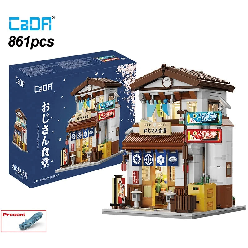 Cada Casa Giapponese Sushi Bricks Shop LED Casa Giapponese di Panini al Vapore Blocchi da Costruzione Caffè Estivo cada Giocattolo Serie Vista Strada Set