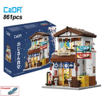 Cada Casa Giapponese Sushi Bricks Shop LED Casa Giapponese di Panini al Vapore Blocchi da Costruzione Caffè Estivo cada Giocattolo Serie Vista Strada Set