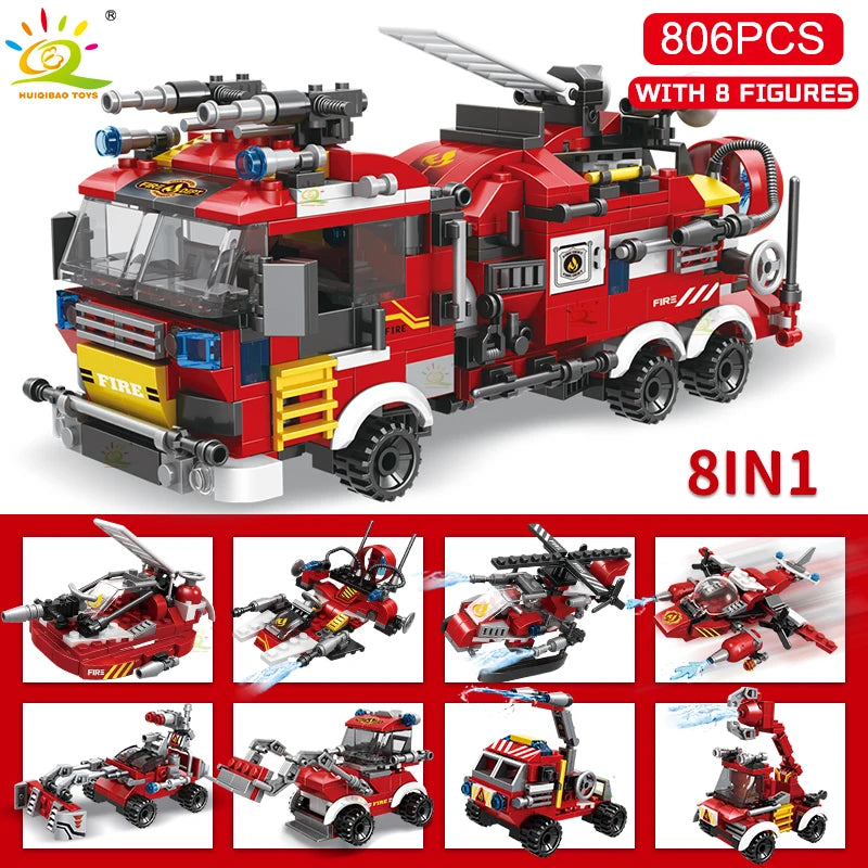 HUIQIBAO Stad Brandweerwagen Model Bouwstenen Brandweerset Brandweerman Figuren Blokken Stad Bouwspeelgoed voor Kinderen Cadeau