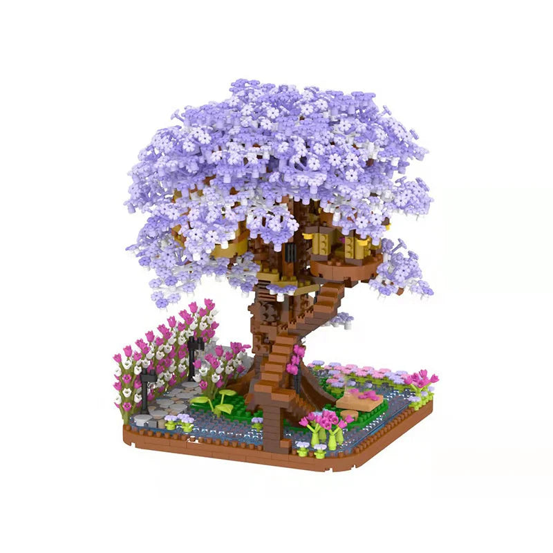 Mini Sakura Boom Bouwstenen Set Doe-Het-Zelf Kersenbloesem Bakstenen met Licht Boomhut Model Ornament Romantisch Cadeau voor Vriendin