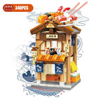 Mini City Street View Noodle Shop Building Blocks 4 in 1 Japanese Architecture Hot Spring House Toy Bricks Friends Children Gift