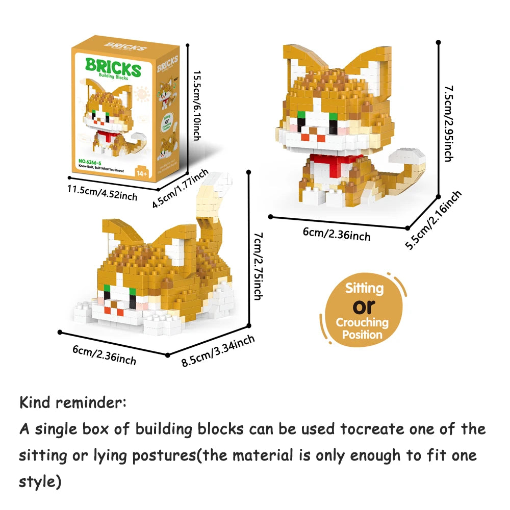 Dual Form Cat Shape Pet Series Model Micro Mini Building Blocks Toys Pocket-Sized Cuteness Pet Cat Display Decor Good For Girls - CADA BRICKS®