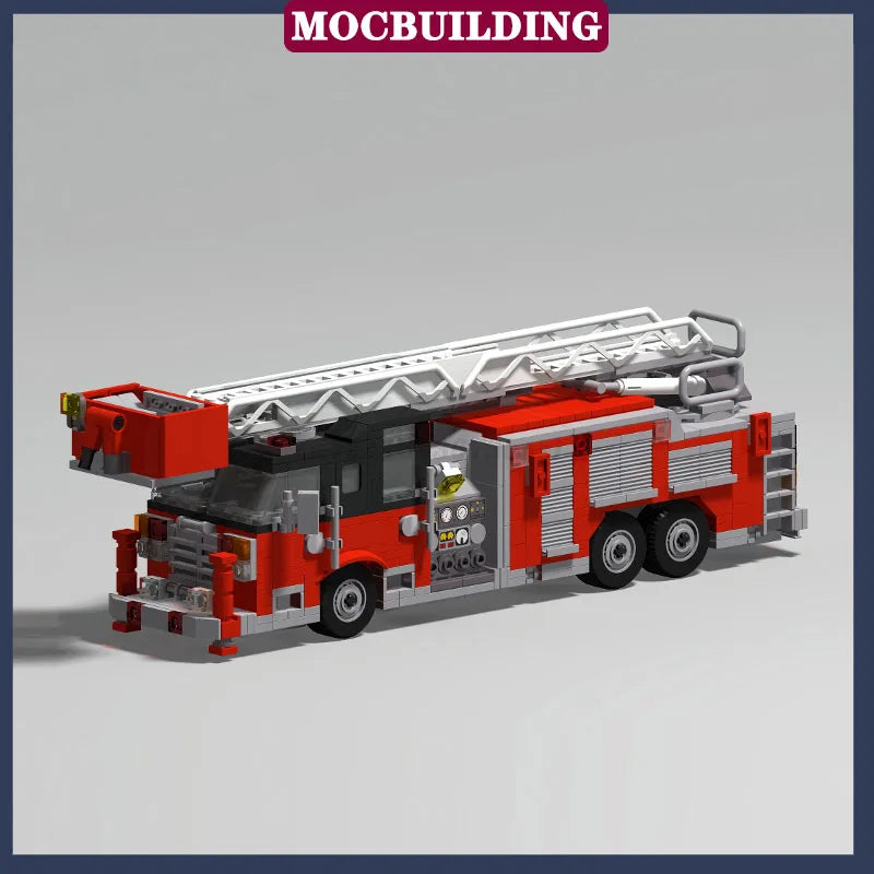 MOC City Fire Truck Transport Vehicle Rescue Tower Ladder Model Building Block Assembly Collection Boy Toy Gift