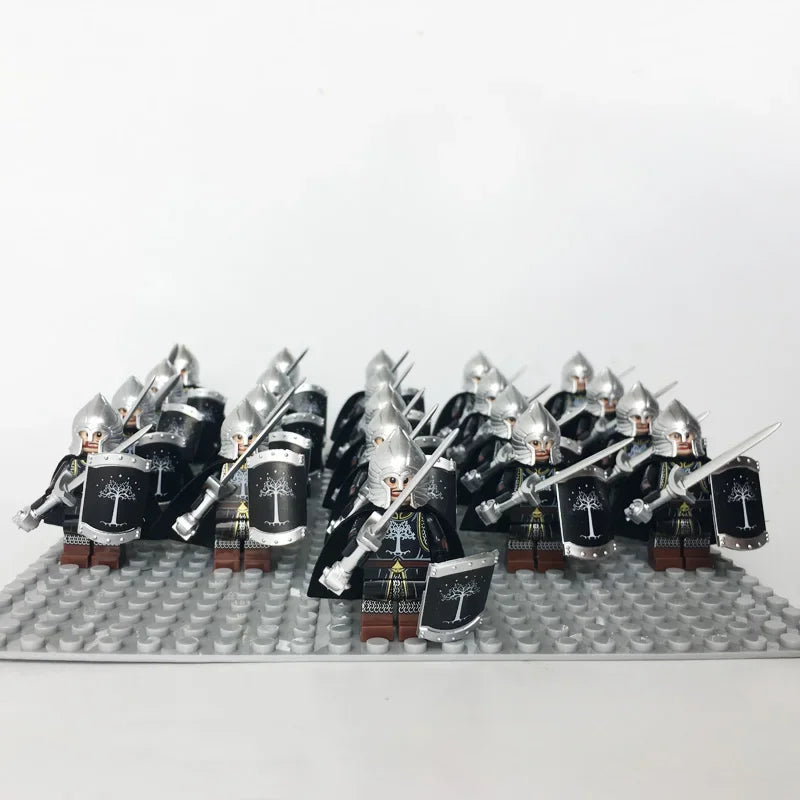 21Pcs The dwarf of the demon world Dann Iron Foot Knight vs Uruk Hai Army Solide Figrues With Shield Sword Spear Kid Blocks Toys