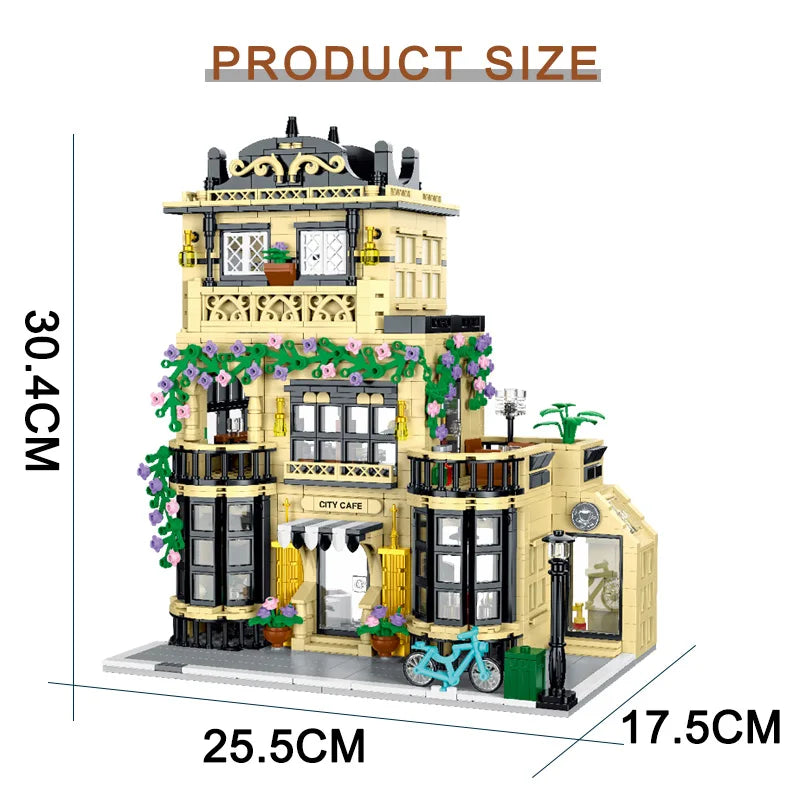 1443-1489 stuks Creatieve Stad Café Licht Straatgezicht Bouwstenen Blokken Model Sets MOC Modulaire Architectuur Jongens Speelgoed Kinderen Cadeaus