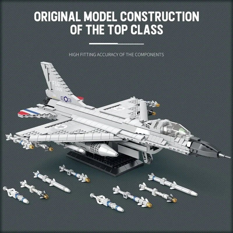 1427PCS Fighting Falcon F-16 Fighter Building Block USA Military Plane Model Bricks Desktop Decoration Toys Kids Holiday Gifts