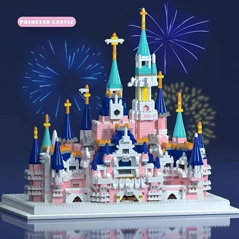 Difficult micro-particle building blocks large pink fantasy castle princess girl castle assembling educational toys