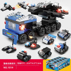 Engineering car blocks 10 in 1 Police car Aircraft Tank warship Fire truck Robot Building bricks Boy toys Children's gifts