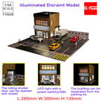 GFans NEW Model 1:64 Scale Diorama Car Garage Model With LED Lights Parking Lots City DIY Model Sets Collection Display Gifts