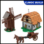 1723 Stück MOC Mühlen-Dorf-Raub Architektur Bausteine Modell Mittelalterliches Dorfhaus Windmühlen-Baustein Baukasten Spielzeug MOC-186596