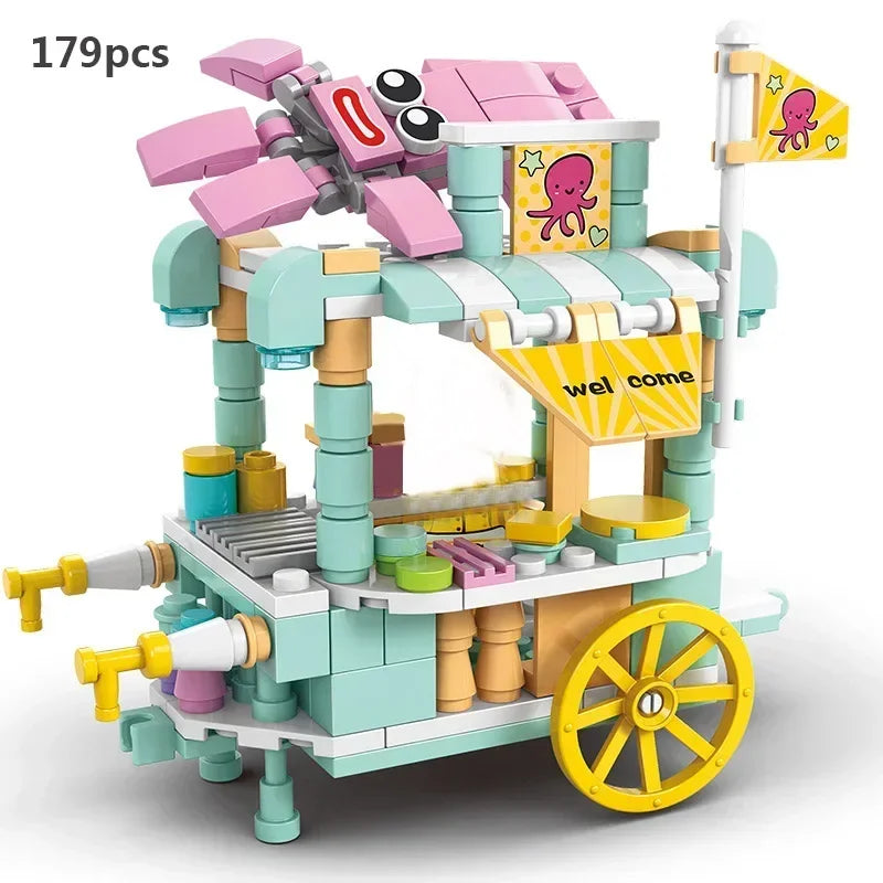 2025 Mini Shop Market Street View Sets Model Building Blocks Hamburger Restaurant Retail Store Creative Architecture Friend