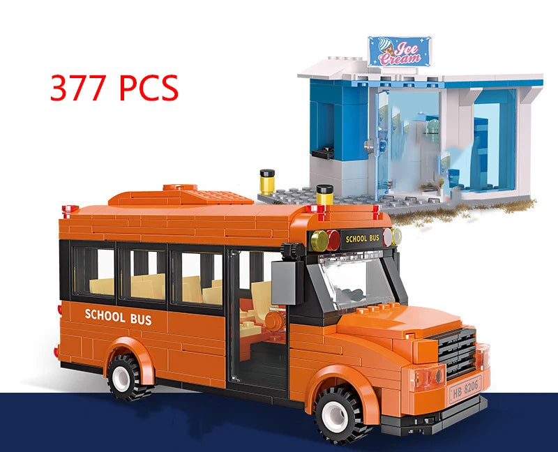 Bus City UK London Building Blocks School Vehicle Friends Wedding Car Traffic Bricks Double Station Girls Gifts Technique Toys - CADA BRICKS®