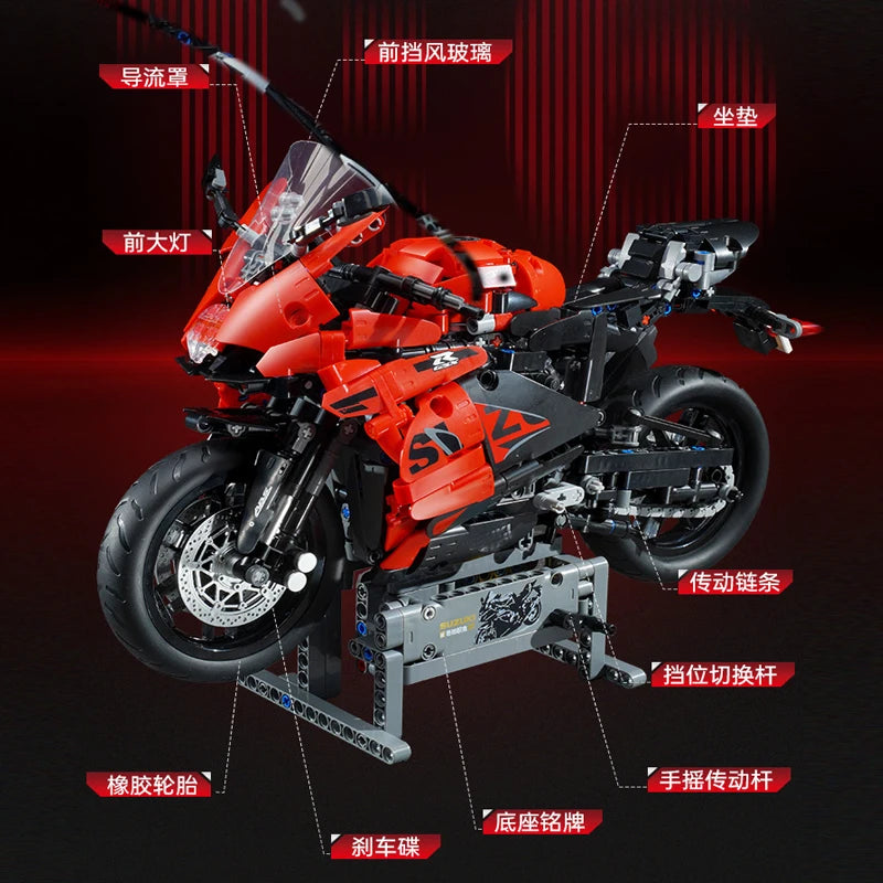 W MAGAZYNIE K31002 MOC Techniczny motocykl GSX-R1000R w skali 1:6 Klocki konstrukcyjne Klocki do składania zabawek dla chłopców Zestaw prezentowy na Boże Narodzenie