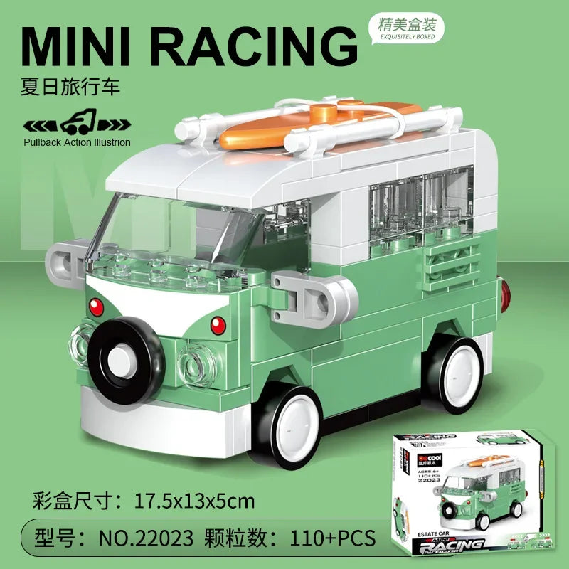 Doe-het-zelf raceauto bus bouwvoertuig ambulance terugtrekmodel bouwstenen speelgoed voor kinderen jongens compatibel met Lego