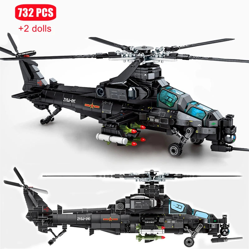 SEMBO 732PCS Military Helicopter Z-10 Model Building Blocks City SWAT Armed Aircraft Gunship Bricks Toys For Boys Birthday Gifts