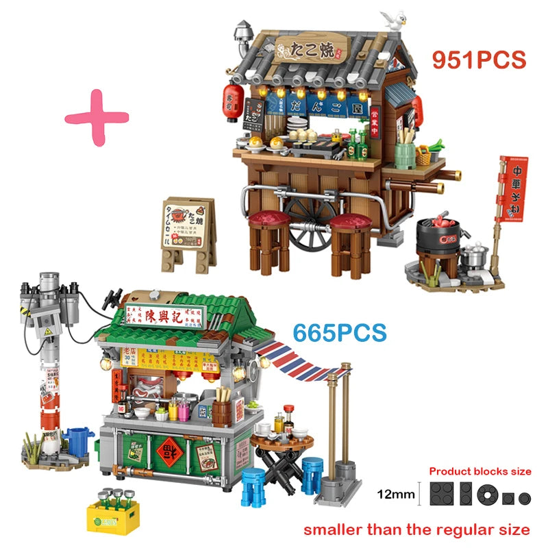 LOZ Mini Japanese Takoyaki Street View Building Blocks Chinese Style Food Stall Hong Kong Food Store House Brick For Kids Gifts