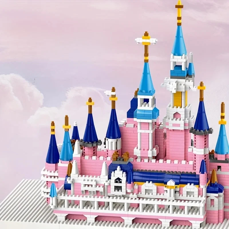 Difficult micro-particle building blocks large pink fantasy castle princess girl castle assembling educational toys